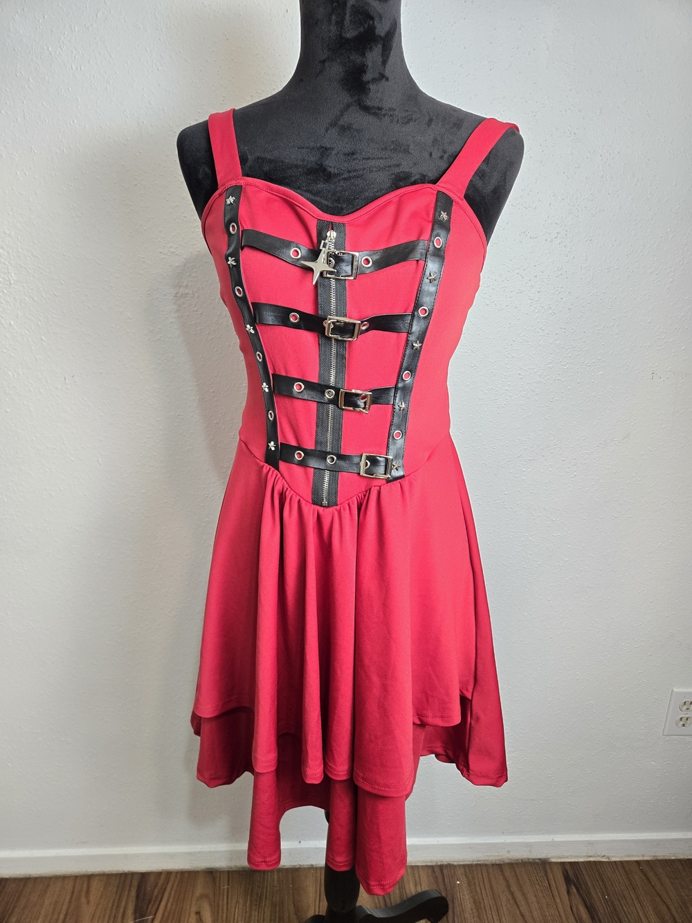 Red Strappy Gothic Buckle Dress